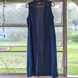 Vintage 90s Land's End Sleeveless Denim Shirtdress
